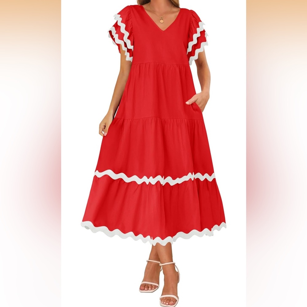 Red Maxi Dress with White Trim